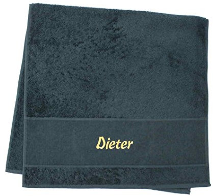S.B.J - Sportland Premium Saunatuch / Strandtuch Porto 100x180 cm Farbe schwarz aus Frottee, 500 g/m2 mit Namensbestickung / Bestickt mit Namen oder Wunschtext