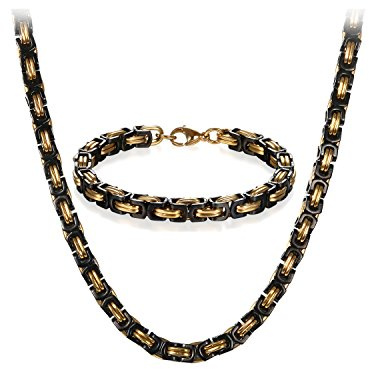 JewelryWe Schmuck Edelstahl Ketten Set von Halsketten und Armketten für Herren schwarz Silber Armbändern 8mm breit und 21,5 cm für Armband, 22/24/26 Zoll für Halskette