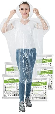 IGOERA Regenponcho transparent, 5er-Pack Regencape mit Kapuze für Festival, Konzert, Wandern, Radfahren, Camping, Outdoor, Einweg Poncho gegen Regen
