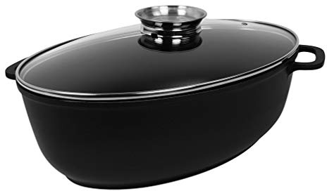 Gravidus Gänsebräter Aluguss 8 Liter mit Glasdeckel Aromaknopf Backofen