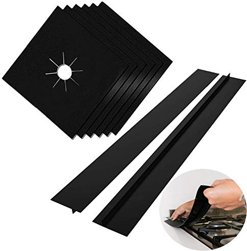6 Pcs Gas Hob Range Protectors, MSDADA Reusable Gas Hob Covers Stove Burner Covers with 2 Pcs Stove Counter Gap Cover, Non-Stick Stove Top Protectors Heat-Resistant Stove Burner Liner Cover