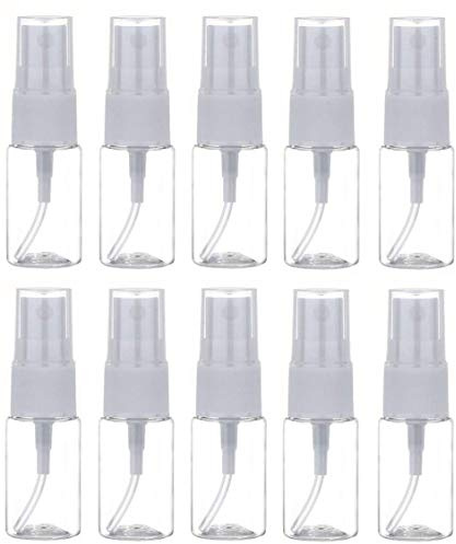 LASSUM 10 Pack 10ml/0.35oz Fine Mist Spray Bottle Clear Plastic Mini Spray Bottle for Essential Oils Makeup and Perfume