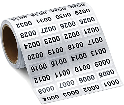 Outus Konsekutiv Nummer Etikette Aufkleber Wasserdichte Nummer Inventar Aufkleber für Inventar Aufbewahrung Klassifikation, 0,39 x 0,78 Zoll (001 bis 2000)