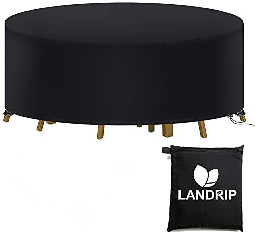 Landrip Gartenmöbel Abdeckung Rund Schutzhülle Abdeckplane Abdeckhaube Rund Gartentisch Esstisch Abdeckung für Möbelsets, Wasserdicht Reißfest Schwerlast 420D Oxford Ø 190x80CM