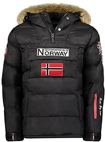 Geographical Norway BILBOQUET MEN - Parka Passe Tête Chaude Homme Imperméable - Manteau Épais Capuche Fourrure Outdoor - Blouson Chaud Coupe Vent Hiver Doublure Extérieur Veste Hommes NOIR S
