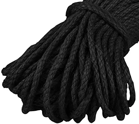 Uiopa Juteschnur Kordel 5mm, Natürliche Hanfseil Spagat Schnur Jutekordel Dicke Jute Schnur 10m Bastelschnur, Juteseil für Kratzbaum, DIY Kunsthandwerk, Garten, Geschenke Dekoration (Schwarz)