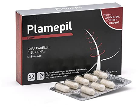 Plameca Plamepil Forte Mantén tu Cabello, Piel y Uñas con Serenoa Repens, L-Cisteína y Biotina, Sin Gluten, 30 Cápsulas Vegetales
