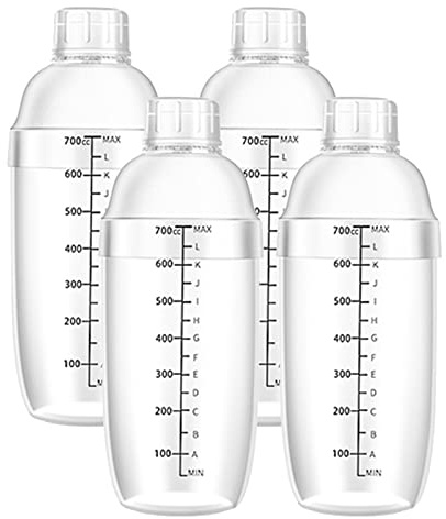 Coctelera de plástico de 700 cc / 680.4 g mezclador de bebidas con marcas, té de leche transparente, coctelera de vino, herramienta de mezcla (680.4 g x 4)