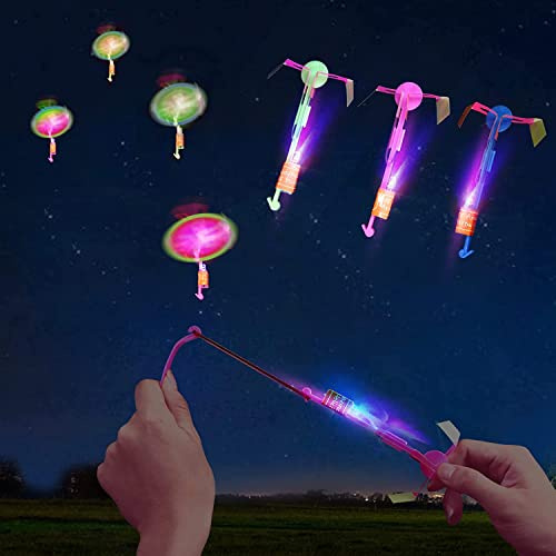Helicóptero Vuelo Juguete, Tiradores De Helicóptero LED, Lanzador de Cohetes, Juguete De Tirachinas, Juguete de Luminosos, Niños y Adultos, para Actividades y Juegos al Aire Libre (25pcs)