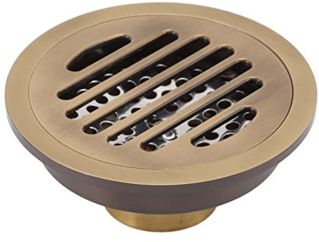 Haofy Caniveau de Douche Rond de Style Vintage Robuste et RéSistant à l'usure pour Garage de Salle de Bain, Or Brossé