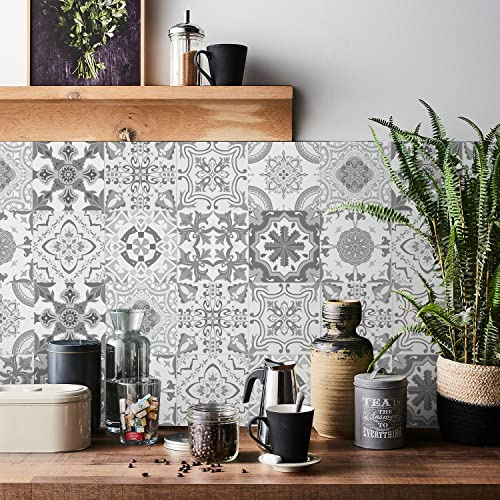 HORIWE Tile Stickers Vintage Moroccan Adhesive Tile Art Home Decor 24pcs | PVC Waterproof Oil Proof DIY Convenient Wall Sticker Variety of Designs Suitable for Bathroom Kitchen Backsplash Stairs