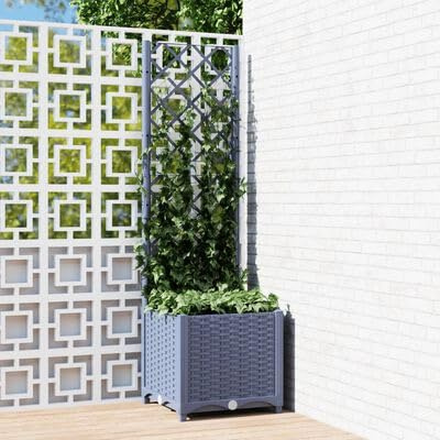 Tidyard Hochbeet mit Rankgitter Pflanzkübel Pflanzkasten Blumenkübel Gartenspalier Spalier Rankhilfe Rankkasten Dunkelgrau 40x40x136 cm PP