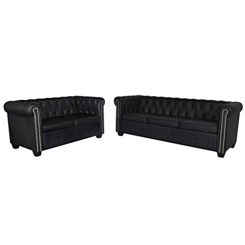 Festnight Sofa Set 3 2 Sitzer Wohnzimmer Retro Couch Chesterfield Sofa Kunstleder 3 2 Sofagarnitur Couchgarnitur Wohnzimmersofa Loungesofa Wohnzimmer Schlafzimmer Sofas & Couches, Schwarz