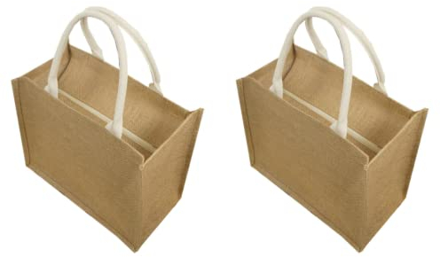 Norsen 2 Stücke Jute Tasche mit Reißverschluss Shopper Bag Jutebeutel Strandtasche Wasserdicht Einkaufstaschen Faltbar Handtasche Geschenktasche (L)