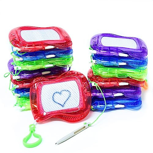 4E's Novelty Mini Drawing Board for Kids - Pack of 12 - Bulk Backpack Keychain Clip Drawing Boards, Erasable Doodle Sketch and Writing Pad Stocking Stuffers for Boys & Girls