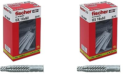Fischer 542454 Dübel UX, grau, 10 x 60 mm, Set von 25 Stück (Packung mit 2)