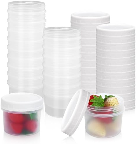 GothaBach 24 Pack 5 oz(160 ml) Food Storage Jars with Screw Lids, Reusable Small Refrigerated Jars, Small Plastic Freezer Storage Food Containers for Cake Jam Ice Cream Sauce