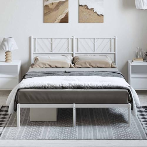 vidaXL Estructura de Cama, Somier con Cabecero, Armazón Marco de Listones de Cama, Mueble para Dormitorio Hogar, Metal Blanca 150X200 cm