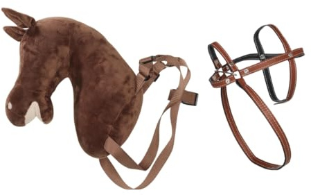 Panduro Hobby Horse - Tragbares Steckenpferd mit Schulterriemen und Kunstleder-Zaumzeug – Länge ab Brust 29 cm - Weiches und kreatives Spielzeugpferd ohne Stab – Braun