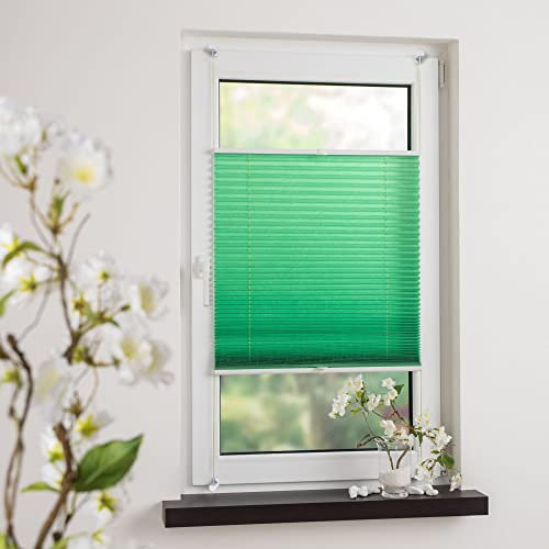 Klemmfix-Plissee mit Crush-Struktur, Lichtschutz, Sichtschutz, verspannt, ohne Bohren oder Schrauben, Breite: 50 cm/Länge: 130 cm, grün