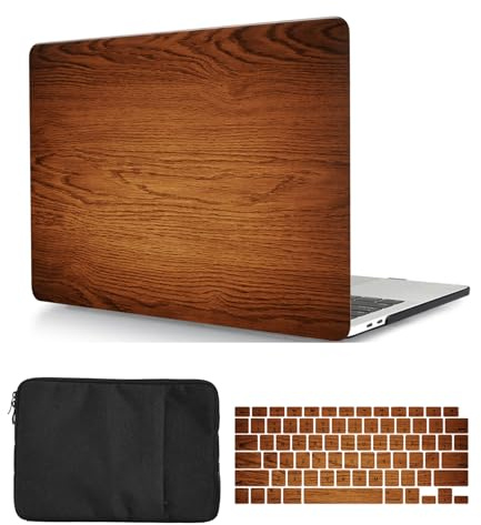 Laptop Hülle für MacBook Pro 14 Zoll Modell A2442 A2779 A2918 A2992 M1/M2/M3 2021/2023 Freisetzung mit Touch ID, Plastik Schützend Hartschale Case Cover & Tastaturschutz & Tasche, Braunes Holz