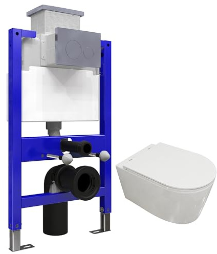 Bathroom 820MM Concealed Cistern with Rimless Round Wall Hung Toilet