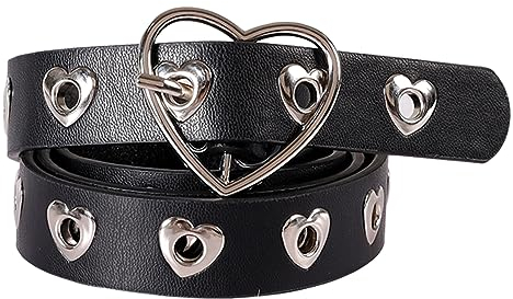 JJDreams Damen Nietengürtel für Rock Jeans Gürtel PU Leder Punk Gürtel mit Herz Öse Verstellbar