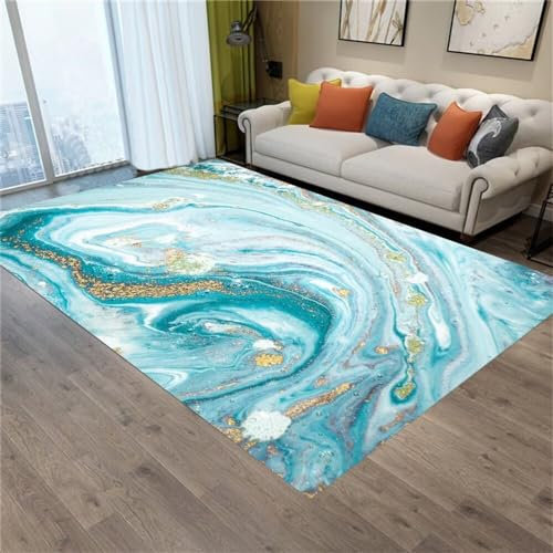 Kunsen 120X200CM Teppich Rutschstop Pflegeleichter Deko-Kurzflor für Wohn- und Schlafzimmer, schmutzabweisend und rutschfest Teppich Für Wohnzimmer Blau Flickenteppich Teppich Flur Läufer