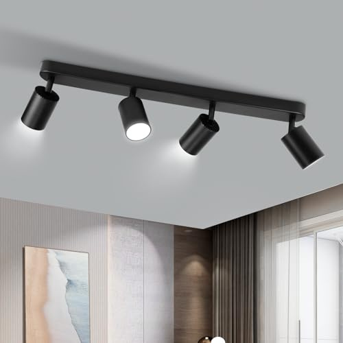 CANMEIJIA LED Deckenstrahler GU10 Schwarz 4-flammig Deckenlampe ohne Birne | Die flexiblen Strahlerköpfe sind um 350 Grad drehbar und 90 Grad neigbar für die perfekte Lichtausrichtung im Wohnraum.