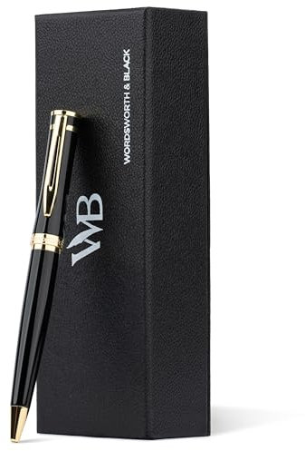 Wordsworth & Black Luxus-Kugelschreiberset - Schwarzer Lack, 24K Goldfinish, Nachfüllbare Feine Spitze, Geschenk für Männer & Frauen, Tinten-Nachfüllung, Schöne Stifte für die Arbeit
