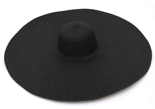 GEMVIE Pamelas Chapeaux de Paille pour Femme Grande Mode Anti-UV Pliable Chapeau de Soleil pour Vacances Plage, Noir, 56-58