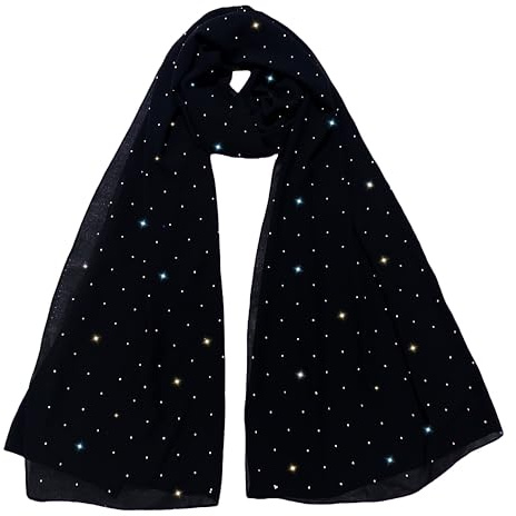 Lina & Lily Hijab Sciarpa Donna in Chiffon con Strass Scintillanti (Nero)