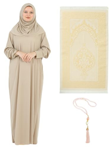 Prien Kvinnor Hijab Tasbih muslimsk bönklänning set islamisk klänning Abaya Jilbab Dubai Kaftan för Eid Ramadan, Mink, one size