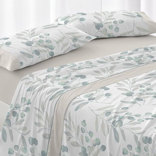 Burrito Blanco | Sábanas de Franela de algodón | Cama de 105cm. (+Medidas Disponibles) | Diseño 574 | Color Turquesa (105x190/200cm.)