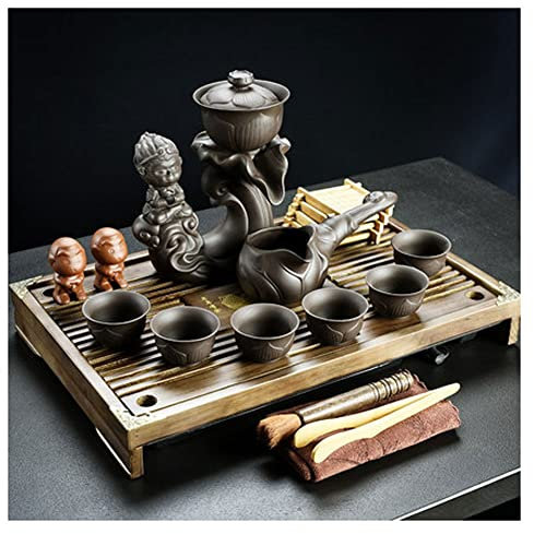 Service à thé chinois avec statue de Bouddha – Théière Gongfu – Tasse à thé japonaise Kungfu – Sac de voyage portable, théière et tasse à thé en céramique – Idée cadeau unique pour les amateurs de thé