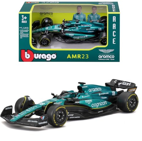 Bburago - Aston Martin AMR23#18 Stroll - Realistisches F1-Modellauto im Maßstab 1:43, Diecast-Replik mit offizieller Aston Martin-Lizenz, empfohlenes Alter 3+ Jahre