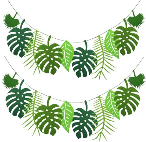 2 Stück Dschungel Deko Geburtstag,Palmblätter Deko Dschungel Party Deko Blätter Girlande,Künstliche Tropische Blätter Dekoration,Palmenblätter Geburtstagsdeko für Geburtstagsfeier,Hawaii Gartenparty