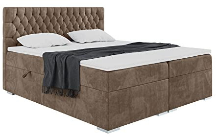 MEBLINI Boxspringbett mit Bettkasten - Gepolstert Doppelbett mit Matratze und Topper - Polsterbett mit Stauraum - Bett mit Kopfteil - Stauraumbett - Dalia - 120x200 - H3/Braun Samt