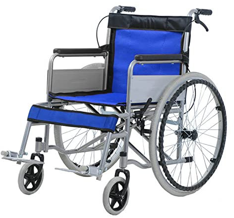 Tragbar Und Komfortabel Rollstuhl High-Carbon Steel,Klappbar Rollstühle Mit Selbstantrieb,Doppelbremse Faltrollstuhl Mit Armlehnen Und Rückenlehnen Manueller Rollstuhl Klappbare Fußstütze Blue