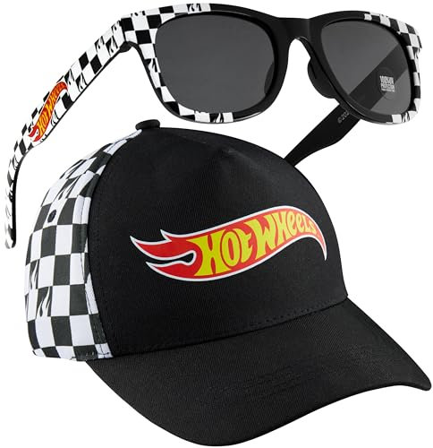 Hot Wheels Gorra Beisbol y Gafas de Sol para Niños Conjunto Verano Niño con Sombrero Negro Gafas Sol Protección UV Accesorios de Viaje Ideas Regalo