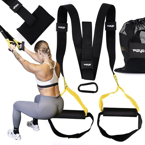 Fizyo TRX Sangles d’Exercice – Entraînement de Résistance du Corps Entier pour Femmes et Hommes – avec Ancrage de Porte – Idéal Maison et Voyage – Sangles de Suspension Fitness