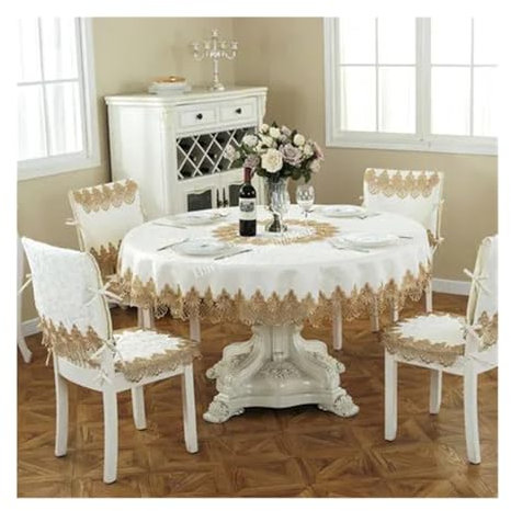 Set di tovaglie rotonde in pizzo ricamato, con piatto girevole pieghevole, motivo floreale, decorazione per sala da pranzo, elementi essenziali per la casa, include 11 coprisedie in vari colori