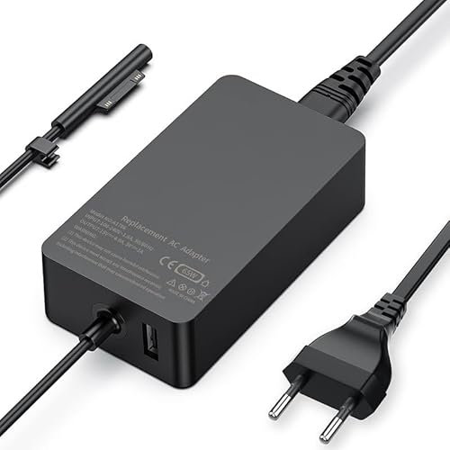 Chargeur pour Microsoft Surface, Alimentation Surface Laptop 65W 15V 4A, Compatible avec Surface Pro 4/5 / 6/7 / 8/9 / X, Surface Go 1/2 / 3, Surface Book 1/2, Surface Laptop 1/2/ 3/4