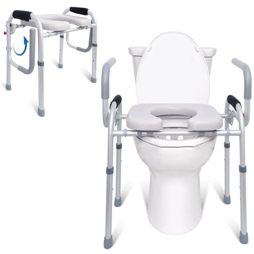Erhöhter Toilettensitz mit klappbarer Armlehne, verstellbare Höhe, klappbare Armlehne, bis zu 180 kg, erhöhter Toilettensitz für ältere Menschen, Behinderte, schwangere Frauen, geeignet für jede