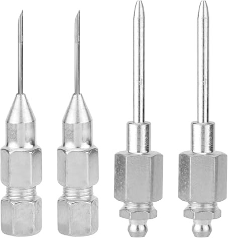 Gosknor 4stk Nadeldüsen-Set für Fettpressen, 2 Nadelspender für Fettpressen und 2 Nadeln für Fettinjektoren Edelstahl-Fettpressendüse Nadelspitze Montagewerkzeug für 0,3 cm NPT-Gewinde