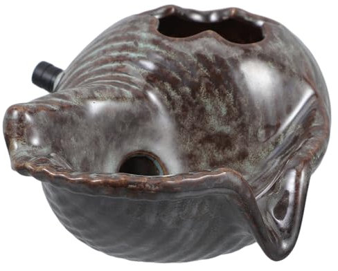 NULYLU Garden Ceramic Conch Water Spitter Outdoor Pond Fountain Statue Hydroponic Plants Support Landscaping Decorative Accessory for Patios Brown
