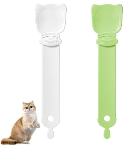 Lot de 2 cuillères à presser pour nourriture pour chat - En silicone - Pour chien et chat - Cuillère à presser - Cuillère distributrice de nourriture pour chat (vert et blanc)