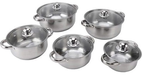Juego de Utensilios de Cocina de Acero Inoxidable de 5 Piezas con Asas, Ollas de Acero Inoxidable, Juego de Utensilios de Cocina, Cacerola con Tapa de Vidrio, Olla para Sopa para