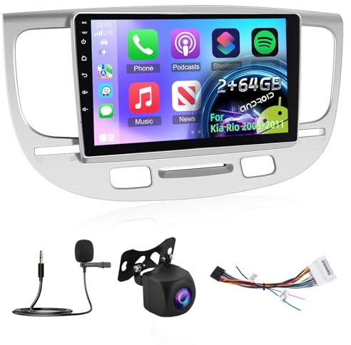 NHOPEEW Android Radio for Kia Rio 2005-2011: [2+64G] 9 inch Touchscreen Aftermarket Kia Stereo with Wireless Carplay and Android Auto, WiFi, DSP, WiFi, GPS, Mirror Link, SWC + AHD Backup Camera