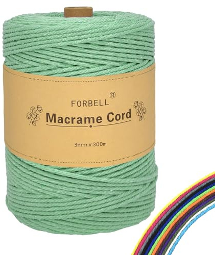 FORBELL Makramee Garn, 3mm x 300m Premium Baumwollgarn, DIY Handwerk (Bohnengrün, 3 mm x 300 M)